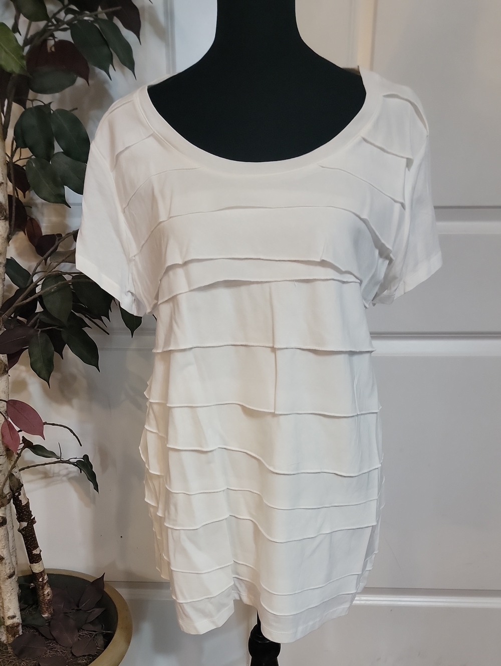 Merona White Short Sleeve Layered Ruffle Tee